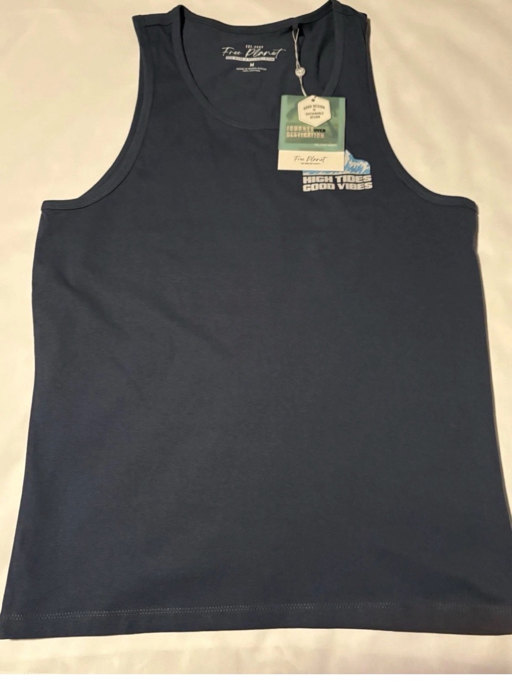 Free Planet Navy Tank with Blue Wave Graphic